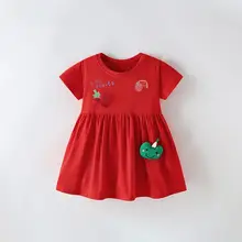 ワンピース キッズ ガールズ 半袖 コットン100% クルーネック 可愛い レッド 夏