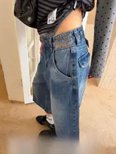 デザイン性の高いハーフ丈デニムパンツ【ユニセックス・ウォッシュ加工・膝上丈】