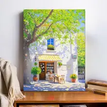 午後の陽射しの爽やかな癒しの壁掛けアート【海辺の書店風景・リビングや寝室に最適】
