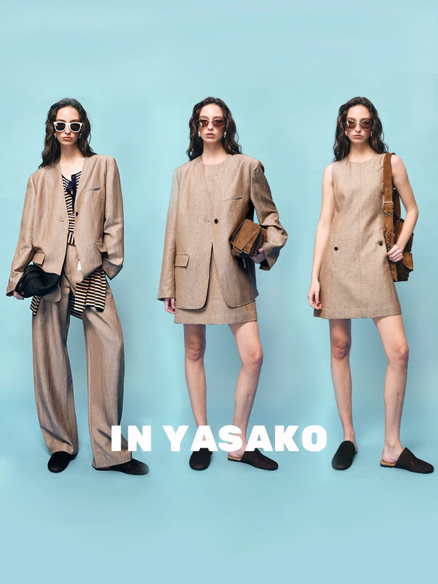 INYASAKO 無領ジャケットとスーツパンツセット：ウィメンズウェアの上品なカジュアルスタイルを実現