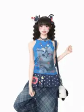 猫デザインのナチュラルニットタンクトップ【女性用・夏用・透湿・重ね着対応】