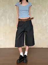 クロップドパンツ レディース 原色デニム ワイド ストレート ルーズ ヴィンテージ 夏