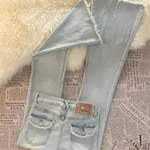 デザイン性のあるハイウエストフレアデニムパンツ【ダメージ加工・春用・高身長向け・ストレッチ】