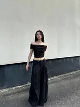 肩出しデザインのブラック短袖Tシャツ【女性用・スリムフィット・夏用】