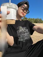 城堡刺繍Tシャツ 女性用 夏季 ゆったり 薄型 ラウンドネック 短袖 トップス