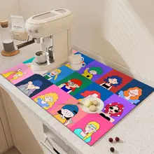 キッチン用水切りマット 使用シーン シンクやコンロ、コーヒーメーカーで使用 材料 珪藻土 スタイル カートゥーンカラフル