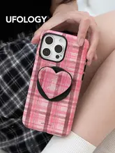 マグネット式スマホスタンド【マグセーフ対応・デスク用・持ち運び便利・ハートチェックデザイン】