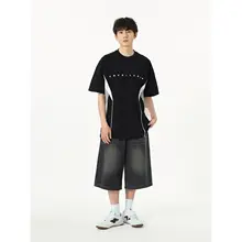 アメリカンレトロ風 サッカーデザインTシャツ【男女兼用・カラーブロック・ショートスリーブ】