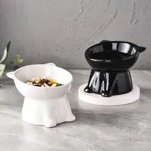 黒い猫用陶器食器【高脚・斜口・防打翻設計・ペット用】