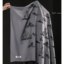 刺繍入り西装生地【グレー地に黒線・山水デザイン・国風スタイル】