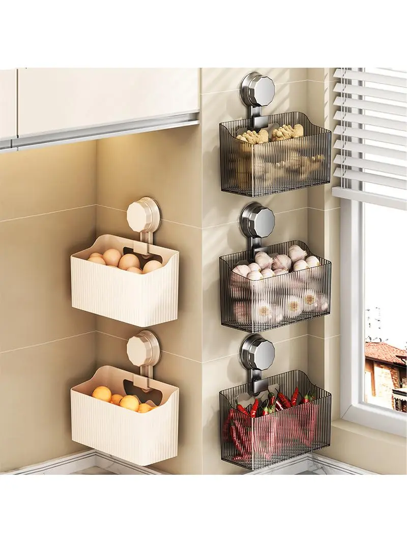 吸盤式壁掛けキッチン収納ラック【調味料・ネギ・生姜・ニンニク用】