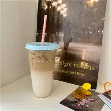 カラフルなプラスチック製コーヒー牛乳カップ【冷飲用・大容量・ストロー付き】