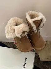 厚手ファー付き子供用本革雪用ブーツ【裏返し可能・スエード・中筒・防寒】