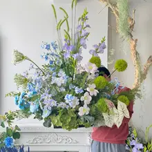 モネ風大型フロアタイプの造花アレンジ【紫色・店舗ディスプレイ用・飾り付け】