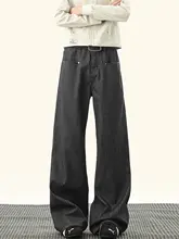 ストライプデザインのデニムパンツ【ユニセックス・秋用・クリーンフィット・Aライン・フレア】