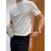 夏用 メンズ 半高ネック コットン Tシャツ【フィット・シンプル・カジュアル】