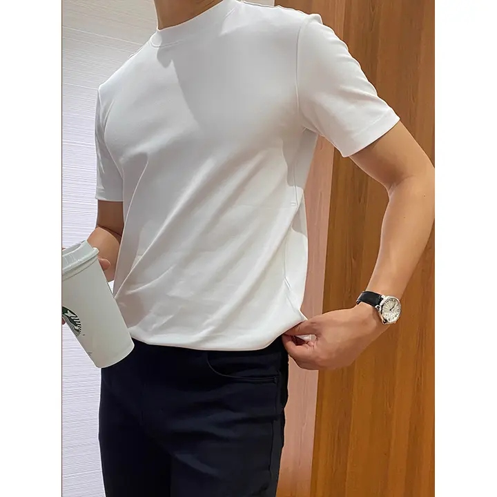 夏用 メンズ 半高ネック コットン Tシャツ【フィット・シンプル・カジュアル】