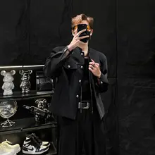 宝石装飾立襟ジャケット【メンズ・ショート・トレンドデザイン・パッド入り】
