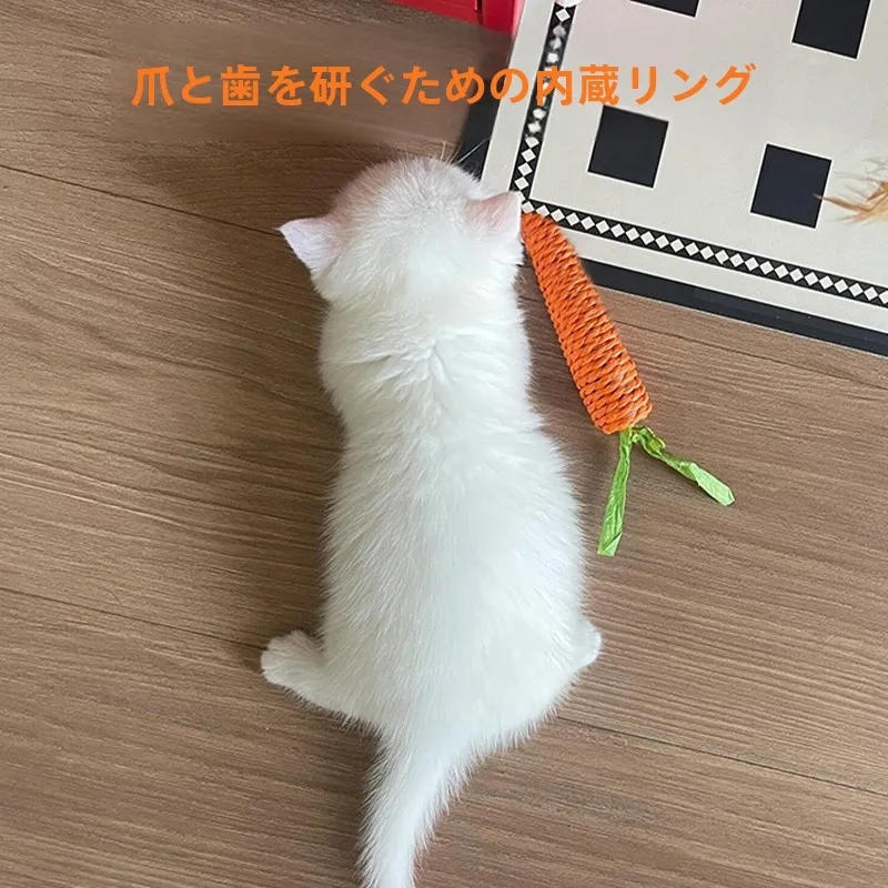 猫のおもちゃ 音が鳴るニンジン型：耐噛性と爪研ぎ機能が実証された実用性解析