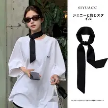 フリル付きドット柄スカーフヘアバンド【高級感・首巻きデザイン・長リボン・シャツスタイルに最適】
