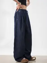 春季用 ゆったりしたデザインのコットンリネン混合 ワイドレッグパンツ【日常通勤用・ドレープ仕様】