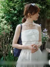 綿100%のストラップレスブラウス【皺加工・防滑・ランタンパンツ・女性用】（セットアップ対応）