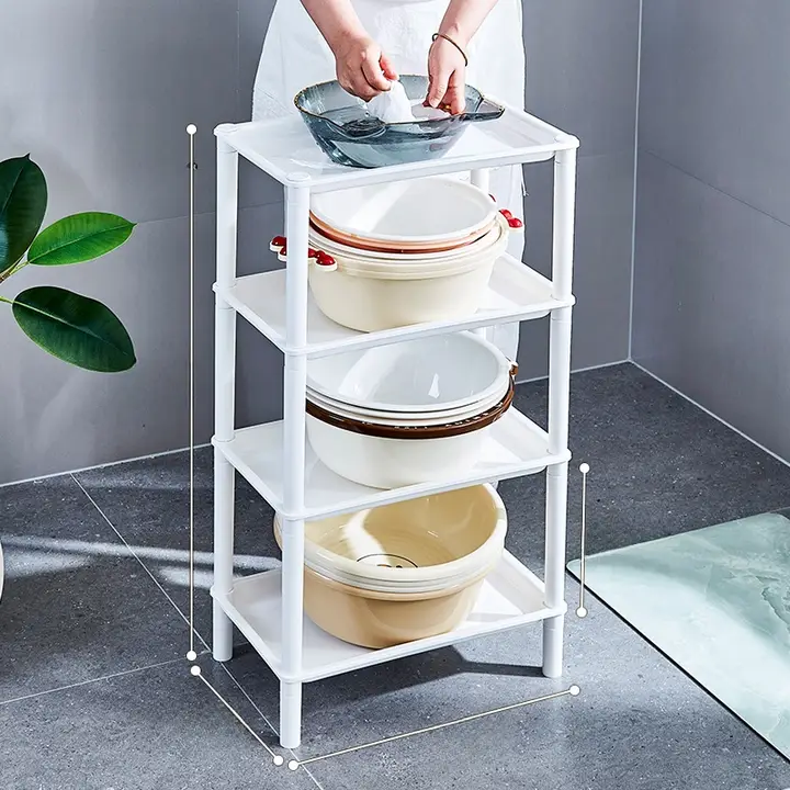 多段収納ラック 据え置き プラスチック 長方形 バスルーム トイレ キッチン 洗面器 たらい バケツ 鍋 家庭用
