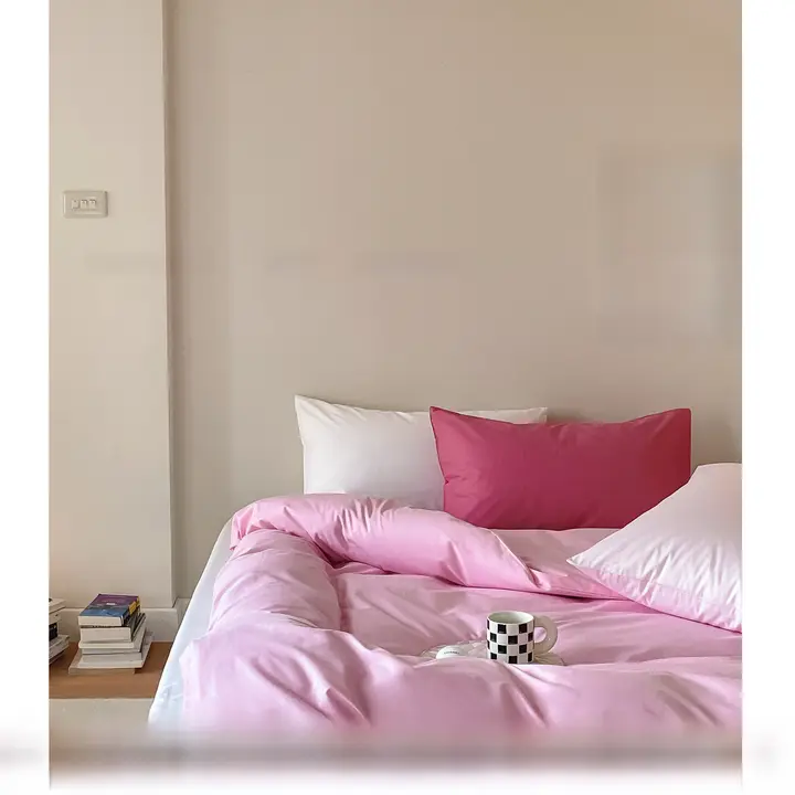 PINK POWER 全棉ピンク無地ミックス4点セット【シンプルデザイン・ベッドカバー・掛け布団カバー】