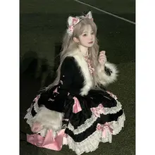 可愛らしいフワフワロリータ風スカートコート付きワンピース【冬用・日常着・フリルデザイン】（セットアップ対応）