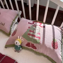 かわいい子供用枕カバー【全棉・四層ガーゼ・ボタン付き・2点セット・48x74cm】