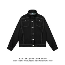 ビンテージ風ウォッシュ仕上げのデニムワークジャケット【立襟・秋用・レディース・ゆったりしたフィ  ット】