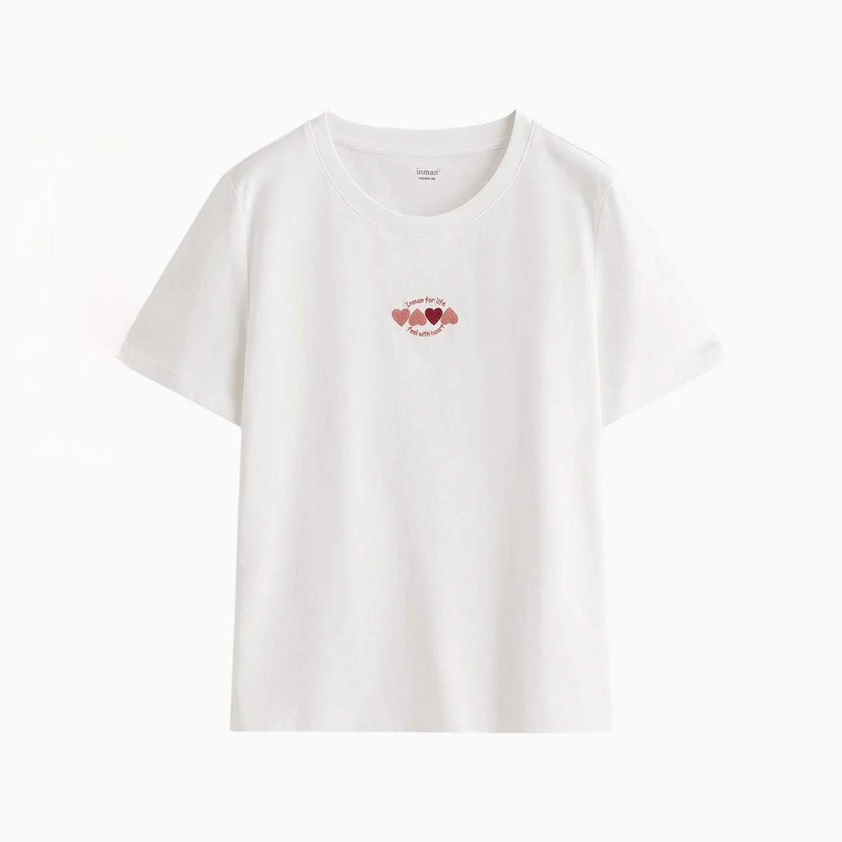 刺繍入りTシャツ：女性向けのシンプルなハート柄デザインと快適なコットン素材