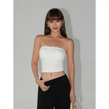 白色 胸パッド付きバストニットトップス【セクシー・スリーブレス・ショート丈】