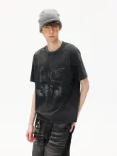 ヴィンテージ風ウォッシュドプリントTシャツ【男女兼用・カジュアルスタイル・純綿】