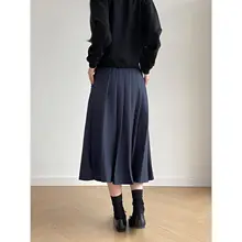 Inbeshowroom シンプルな無地のプリーツスカート【女性用・Aライン・長丈・ジャケットスタイル】