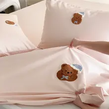 立体刺繍入りの加高マットレス保護カバー【純綿・ベッドシーツ・枕カバー付き】（セットアップ対応）