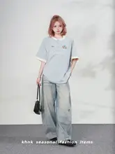 刺繍ロゴ入りラウンドネックTシャツ【男女兼用・夏用・五分袖・ルーズフィット】
