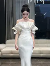 白色のイブニングドレス【フィッシュテールデザイン・高級感・スリム効果】