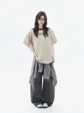 Tシャツ 半袖 ユニセックス アメリカン風 遊び心 カラーブロック ステッチデザイン 着痩せ ペア