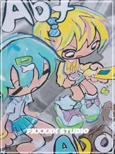 二次元キャラクターイラスト入りアシンメトリーストライプ長袖Tシャツ【ゆったりフィット】