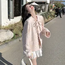 立体花朶デザインの粉色ジャケット【女性用・春秋向け・上品なスタイル】