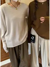 秋季新作 レディース ゆったりサイズ クルーネック ニットインナー【無地・ロールエッジデザイン】