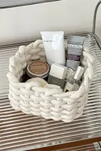 布製コットンロープ編み収納バスケット【化粧品整理用・デスクトップ用・インテリア雑貨収納】