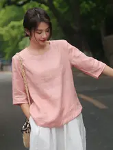 ホワイトリネンTシャツ【レトロ・アートスタイル・ラウンドネック・ゆったりフィット・短袖】