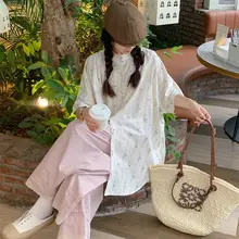 フラワープリントのゆったり短袖シャツとワイドパンツ【韓国風・カジュアルスタイル】（セットアップ対応）