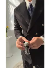 ビジネスエレガンス ダブルボタン無地スーツ【ナポリスタイル・テーラードジャケット・ブラック】（セットアップ対応）