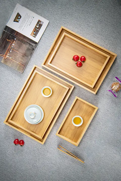 竹製 茶托盤【原木風・手提げ・家用・小型茶杯用】