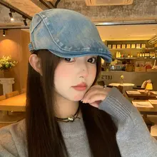 レトロデニムキャップ【洗い加工・秋用・フラットブリム・女性用】