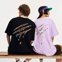 半袖Tシャツ ユニセックス コットン 豹柄 クローパッチ クルーネック ルーズ カジュアル 夏 「SuaMoment」