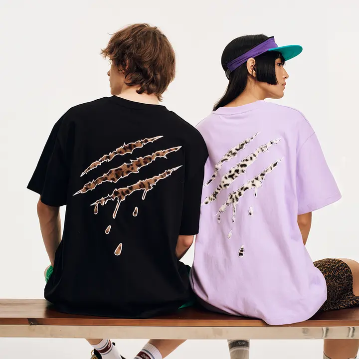 半袖Tシャツ ユニセックス コットン 豹柄 クローパッチ クルーネック ルーズ カジュアル 夏 「SuaMoment」